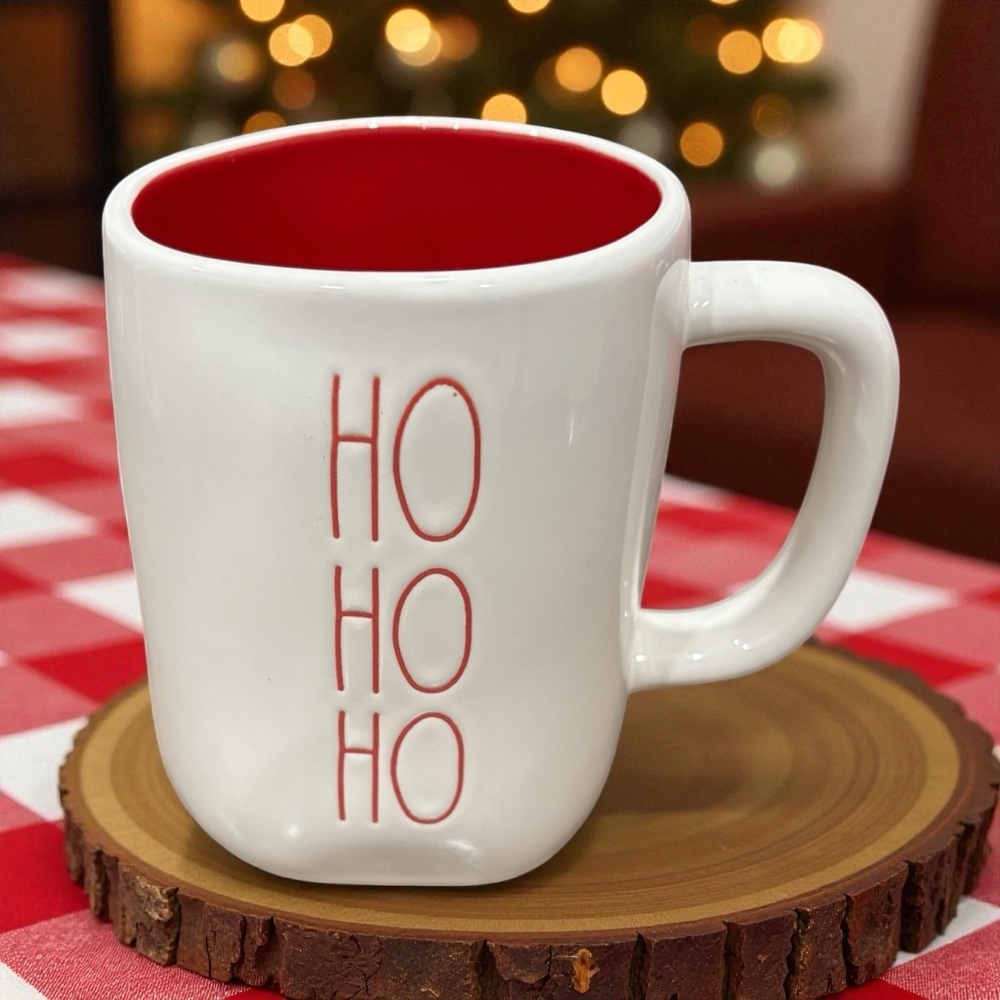 NWT RAE DUNN Ceramic HO HO HO Large Mug Christmas Holiday Santa White Red